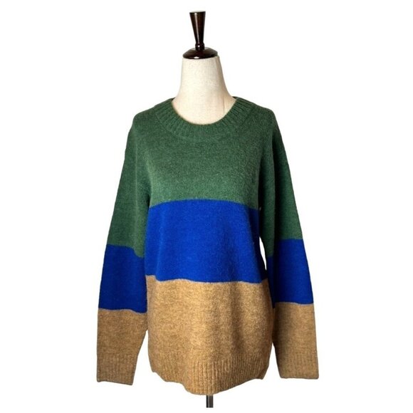 AYR Sweater Women Small Green Blue Camel Alpaca Wool Blend The Kick Back Crew - Picture 2 of 10